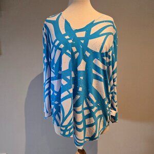 Picadilly Canada Abstract Sparkle Top | Blue & White | Size XL